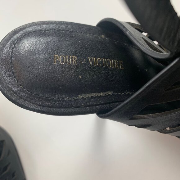 Pour La Victoire Black Strappy High Heel Sandals 8.5 Tie Laces Stiletto - Picture 2 of 9